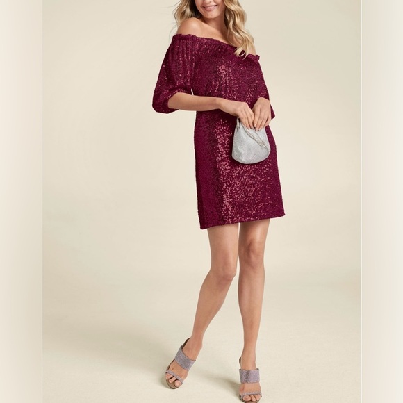 NEW!! Red Sequin Off-The-Shoulder Dress - Size L NWOT - Picture 1 of 6